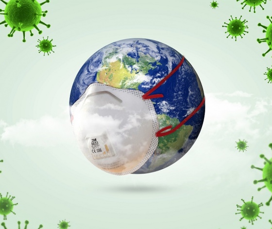 La planète Terre porte un masque de protection face à l'épidémie de Covid19 ou Coronavirus