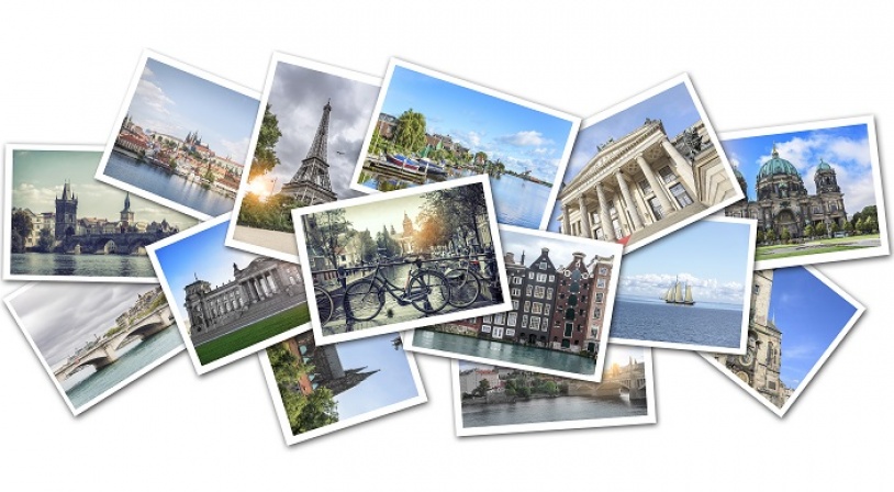 Collage de photos souvenirs de voyages dans de grandes villes européennes